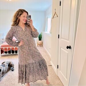 Emerson Fry India Collection Blue Green Pink Cotton Maxi Dress Medium